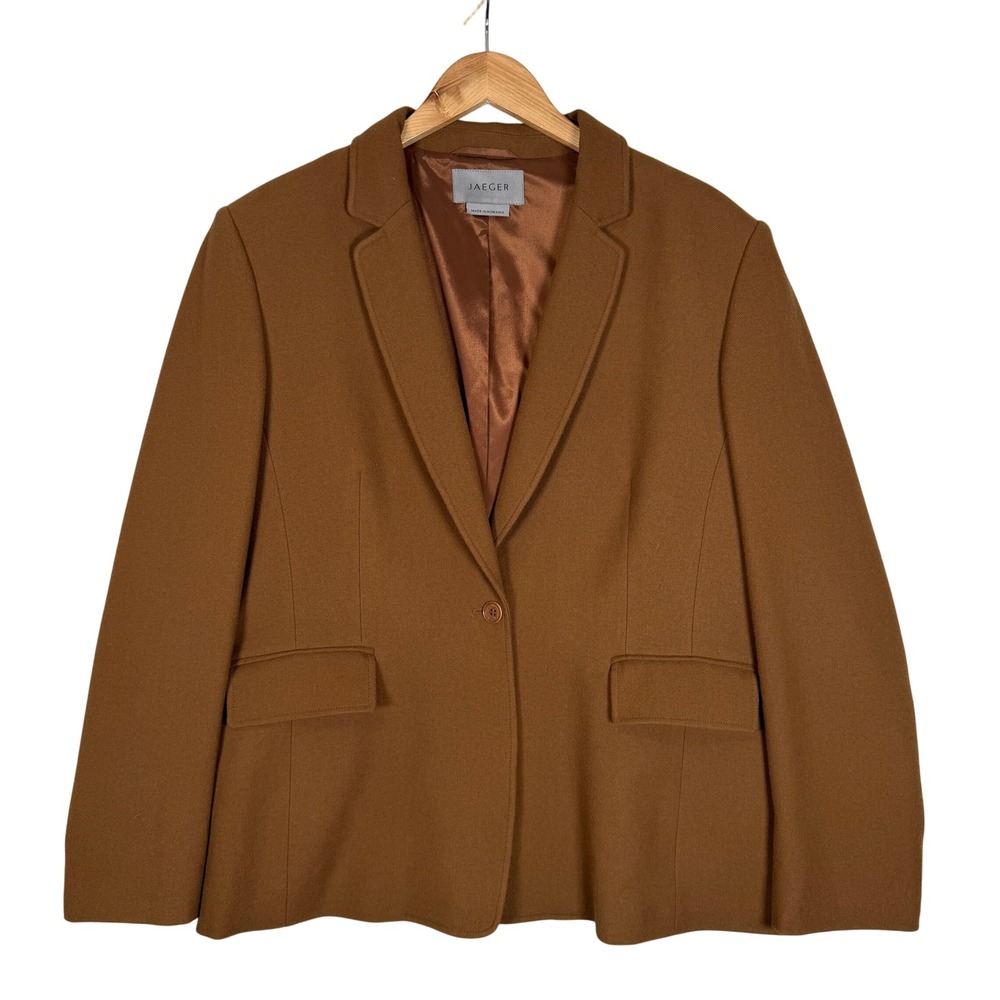 Jaeger‎ Blazer Womens UK 14 (US 10) Brown Wool Cashmere Single Button Office